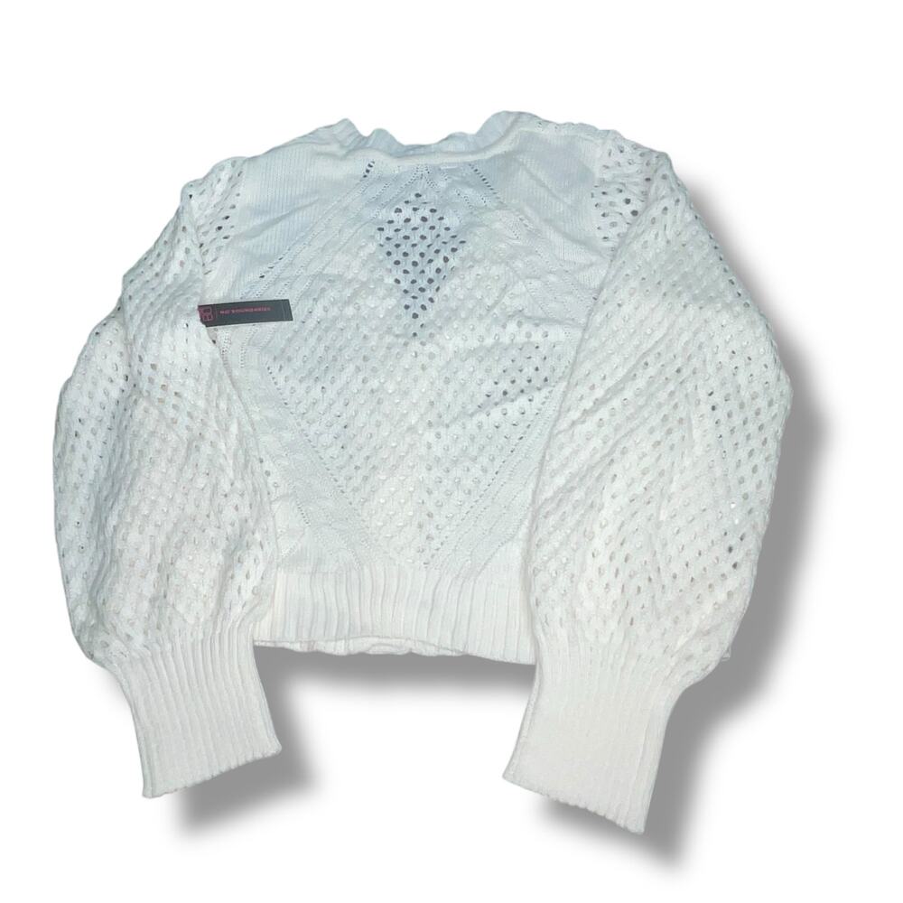No Boundaries Juniors L 11-13 White Mesh Cardigan Open Front Knit Sweater NWT - Picture 8 of 11